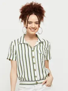max Women Cream-Coloured Striped Casual Shirt