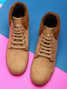 max Women Tan Brown Textured PU Boots