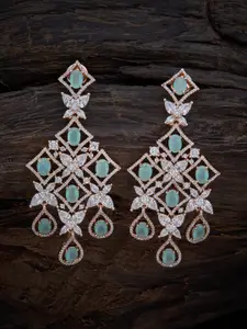 Kushal's Fashion Jewellery Kushal's Fashion Jewellery Sea Green Rose-Gold Plated Cubic Zirconia Drop Earrings