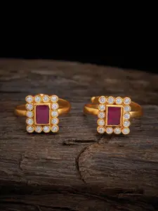 Kushal's Fashion Jewellery Set Of 2 Gold-Plated Ruby Stone-Studded Toe Rings