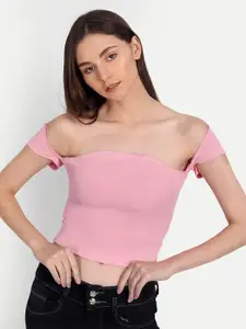 iki chic Pink Off-Shoulder Bardot Crop Top