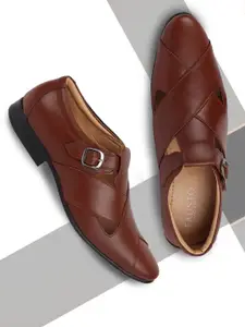 FAUSTO Men Tan Leather Shoe-Style Sandals