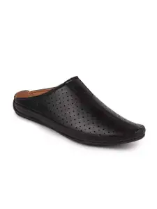 FAUSTO Men Black Perforations PU Mojaris
