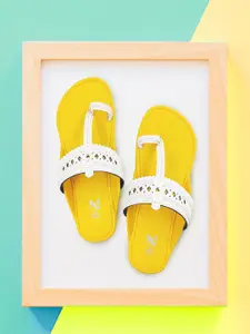 THE MADRAS TRUNK Women Solid Braided Handcrafted Kolhapuri One Toe Flats