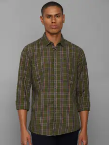 Allen Solly Sport Men Olive Green Tartan Checks Pure Cotton Casual Shirt