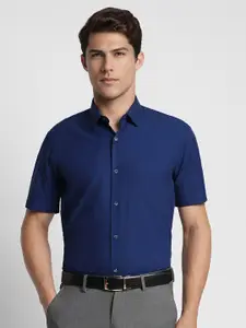 Peter England Men Navy Blue Solid Cotton Formal Shirt