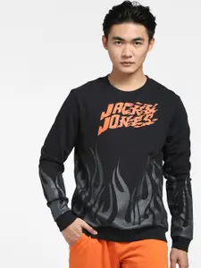Jack & Jones Men Black Typography Cotton Sweatshirt