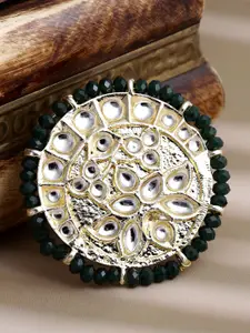 KARATCART Gold-Plated Green  Kundan & Crystal Beads Studded Ring