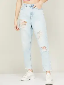 Ginger by Lifestyle Women Blue Slim Fit Highly Distressed Heavy Fade Jeans
