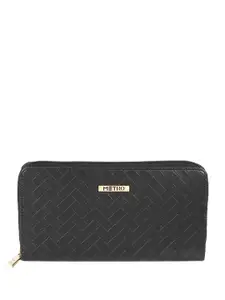 Metro Women Black Geometric Textured Zip Around Wallet