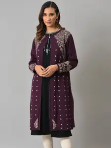 W Women Purple & Beige Longline Sweater
