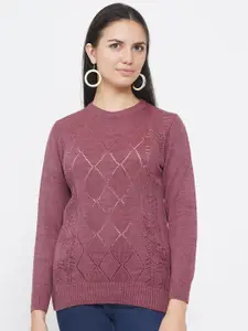 FABNEST Women Purple Cable Knit Pullover