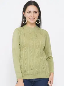 FABNEST Women Sea Green Cable Knit Pullover