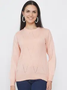 FABNEST Women Peach-Coloured Self Design Pullover