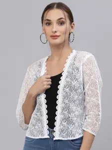 Style Quotient Women White Self Design Polyester Shrug