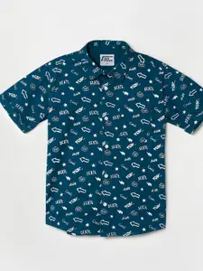 Fame Forever by Lifestyle Boys Cotton Teal Printed Casual Shirt