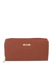 Metro Women Brown & Gold-Toned Checked Zip Around Wallet