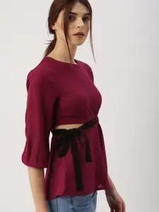 all about you Women Burgundy Solid Peplum Top