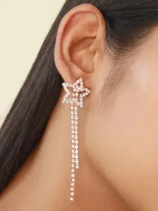 Ayesha Women Rose Gold Crystal Studded Drop Earrings