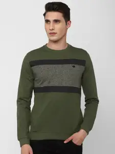 Peter England Casuals Men Olive Green Colourblocked Sweatshirt