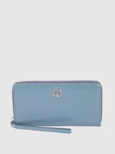 Allen Solly Women Blue Textured Zip Around Wallet