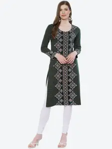Rangriti Women Green Geometric Printed Gotta Patti Kurta