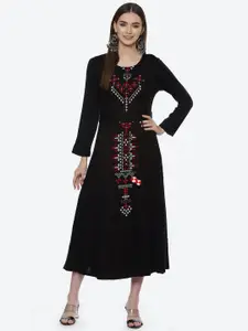 Rangriti Black Ethnic Motifs Ethnic A-Line Midi Dress