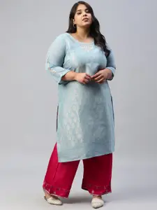W Women Blue Ethnic Motifs Woven Design Kurta