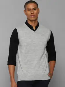 Allen Solly Men Grey Ribbed Sleeveless Sweater Vest