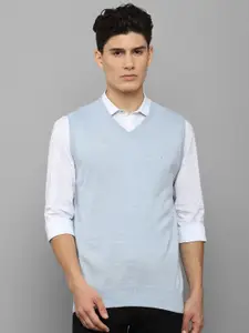 Allen Solly Men Blue Solid V-Neck Acrylic Sweater Vest