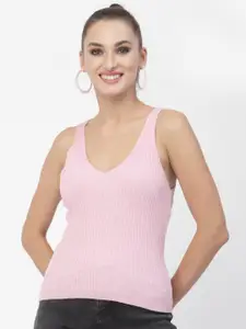 Kalt Pink Ribbed Knitted Tank Top