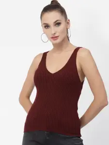 Kalt Maroon  Ribbed Knitted Tank Top