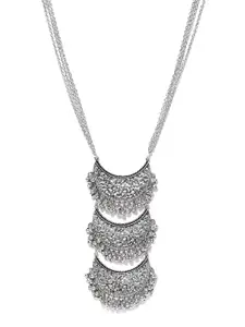 Infuzze Oxidised Silver-Toned Textured Multistranded Necklace