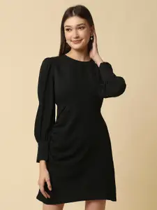 RAASSIO Women Black Solid Crepe A-Line Dress