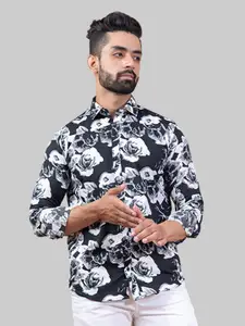 Tistabene Men Black Premium Regular Fit Floral Printed Cotton Casual Shirt