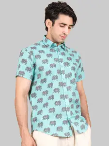 Tistabene Men Blue Premium Floral Printed Cotton Casual Shirt