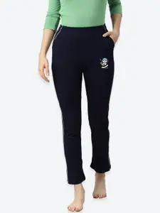 NOT YET by us Women Navy Blue Solid Pure Cotton Lounge Pants
