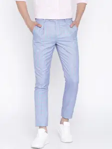 INVICTUS Men Blue & Red Slim Fit Checked Cigarette Trousers