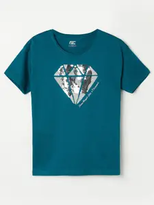 Fame Forever by Lifestyle Girls Teal Printed  Pure Cotton T-shirt