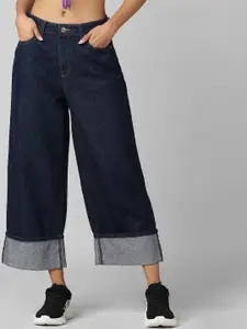 ONLY Women Navy Blue ONLSLY WIDE LEG JEA High-Rise Jeans