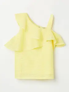 Fame Forever by Lifestyle girls Yellow One Shoulder Ruffles Pure Cotton Top