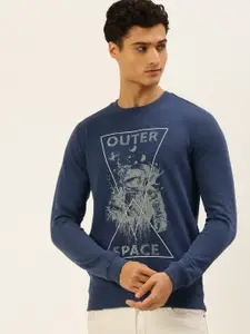 PETER ENGLAND UNIVERSITY Men Blue Printed Sweatshirt