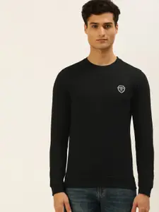 PETER ENGLAND UNIVERSITY Men Black Solid Brand Logo Applique Slim Fit Sweatshirt