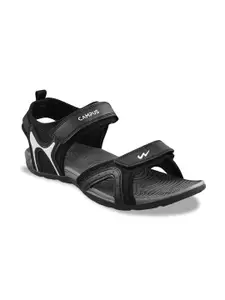 Campus Men Black Patterned Synthetic Sports Sandals