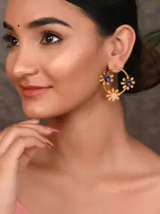 Silvermerc Designs Women Gold-Toned & Blue Circular Hoop Earrings