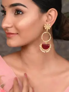 Silvermerc Designs Women Maroon Floral Long Drop Earrings