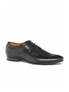 Ruosh Men Black Solid Leather Formal Derbys