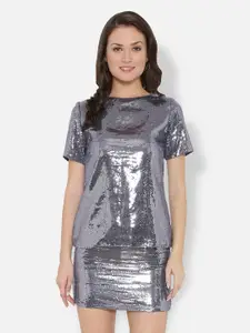 Ashtag Women Grey Sequined Top