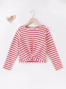 Ed-a-Mamma Girls Fuchsia & Pink Striped Cotton T-shirt