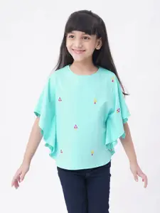 Ed-a-Mamma Girls Blue Printed Extended Sleeves Cotton T-shirt